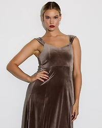 Cap-Sleeve Fit-and-Flare Midi Velvet Dress