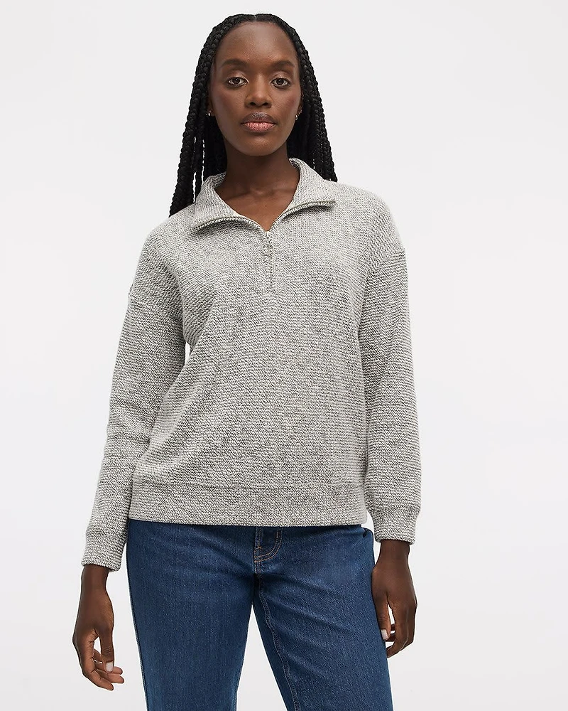 Long-Sleeve Mock-Neck Top with Half Zip