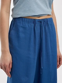 Pantalon à jambe large en mélange de lin
