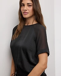 Short-Sleeve Crew-Neck Mix-Media Blouse