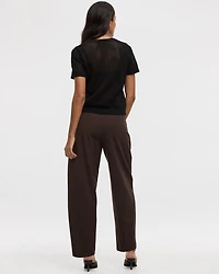 Short-Sleeve Crew-Neck Open-Stitch Pullover