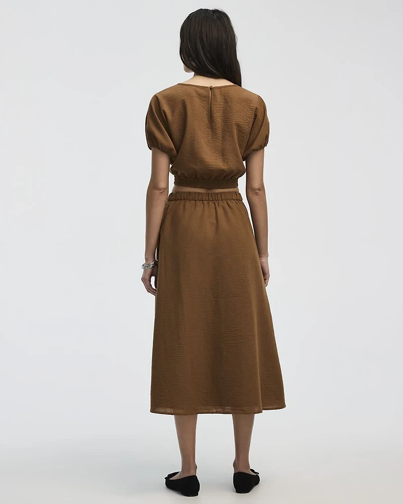 Cropped Short-Sleeve Boat-Neck Top