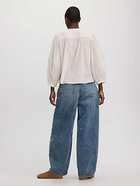 3/4-Sleeve Striped Blouse