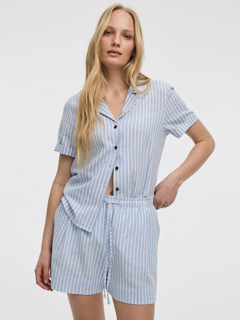 Short en mélange de lin à taille élastique