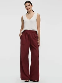 Pantalon à enfiler jambe large et taille haute en tricot piqué