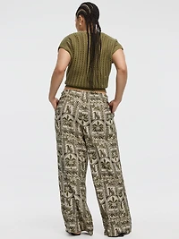 Pantalon à enfiler jambe large et taille haute