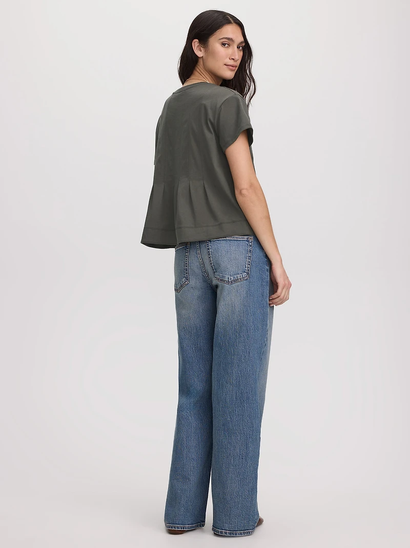 Short-Sleeve Crew-Neck Peplum Blouse