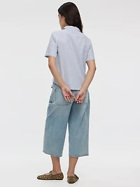 Striped Short-Sleeve Shirt with Pyjama Collar