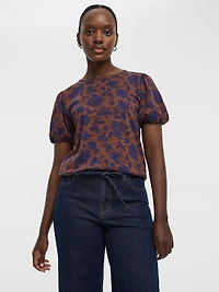 Haut à manches courtes ballon et col rond