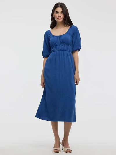 Short-Sleeves Scoop-Neck Empire Midi Dress