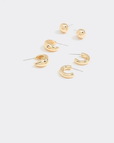 Boutons d'oreilles et anneaux en acier inoxydable - 3 paires