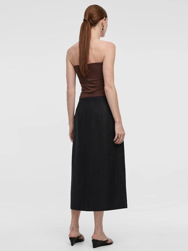 Linen-Blend Wrap Maxi Skirt