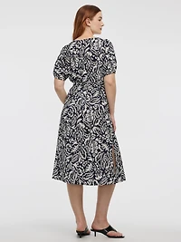 Robe midi à manches courtes bouffantes et col V