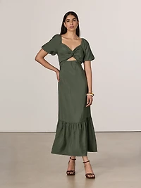 Robe maxi à manches courtes bouffantes