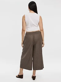 Striped Cropped Wide-Leg Linen-Blend Pant