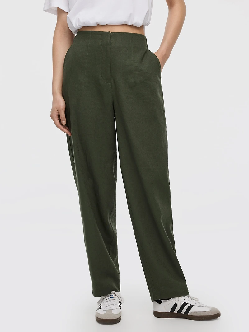 Pantalon en mélange de lin à jambe ballon