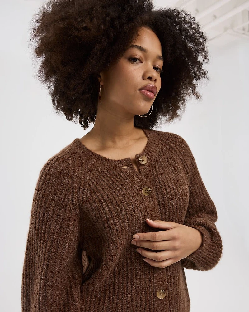 Cardigan à manches longues bouffantes et col rond