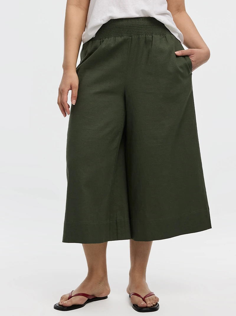 Cropped Wide-Leg Linen-Blend Pant