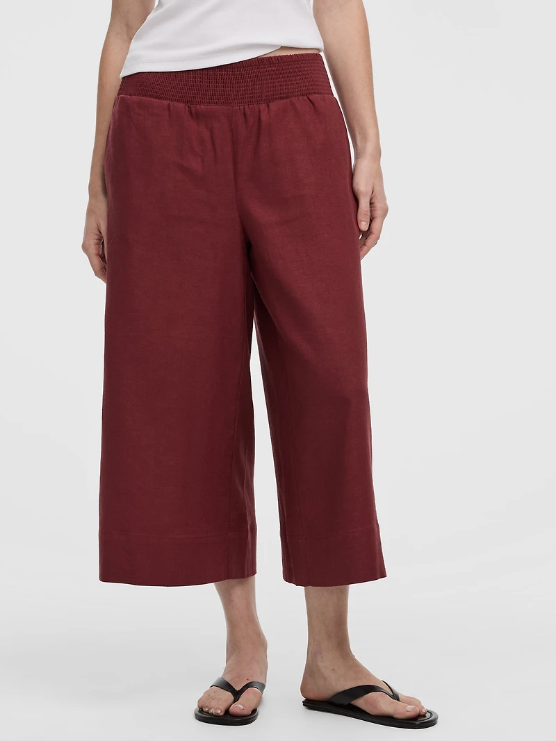 Cropped Wide-Leg Linen-Blend Pant