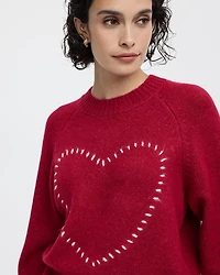 Long-Sleeve Crew-Neck Pullover with Heart Embroidery