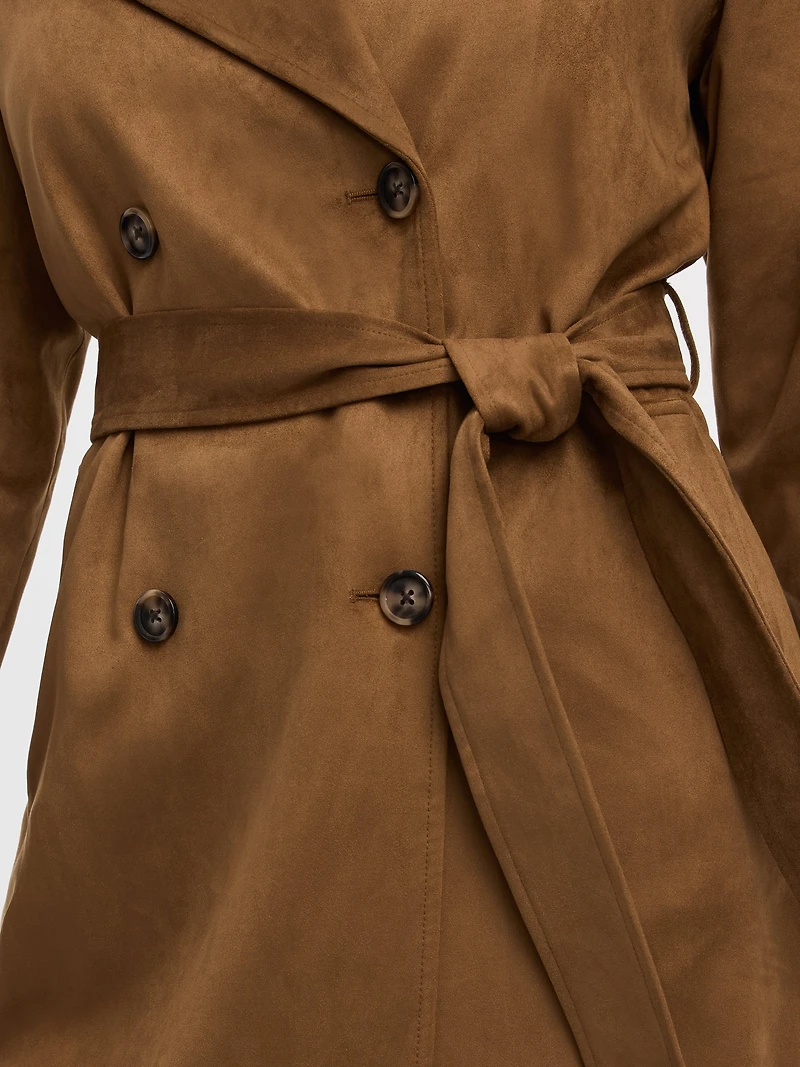 Faux Suede Trench Coat
