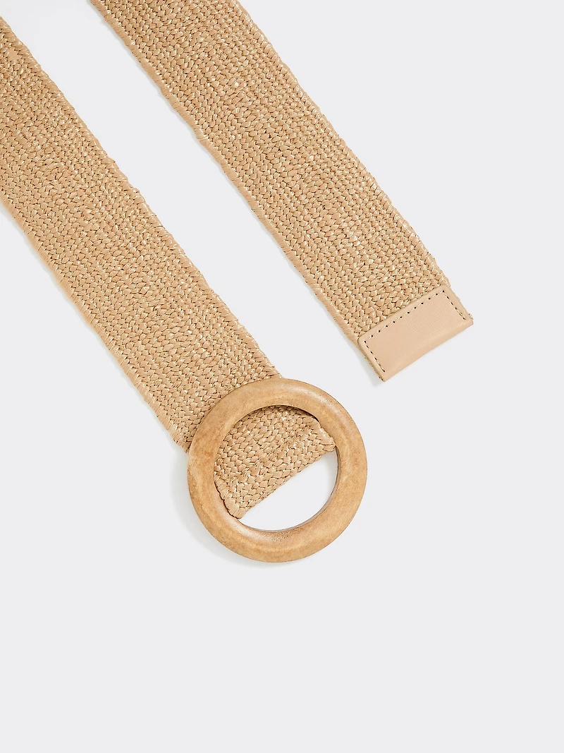 Ceinture élastique en paille avec boucle ronde bois