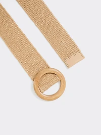 Ceinture élastique en paille avec boucle ronde bois