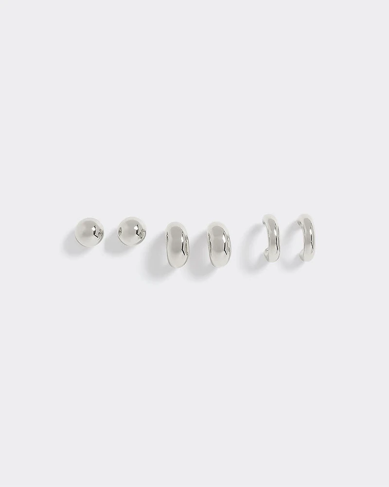 Stainless Steel Hoops and Stud Earrings - 3 Pairs