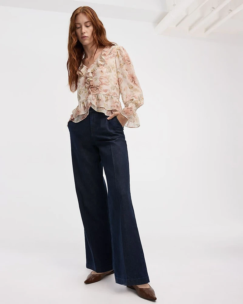 Wide-Leg Mid-Rise Denim Trousers