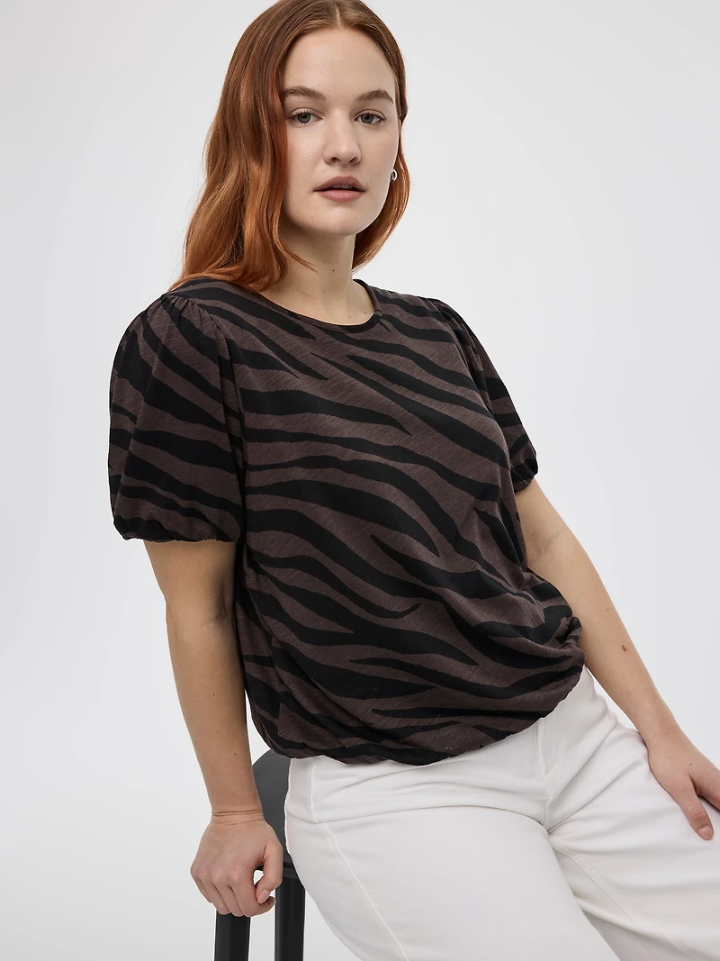 Short-Balloon-Sleeve Crew-Neck Top