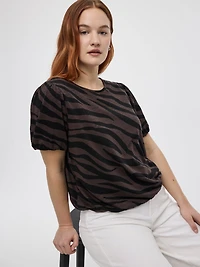 Short-Balloon-Sleeve Crew-Neck Top