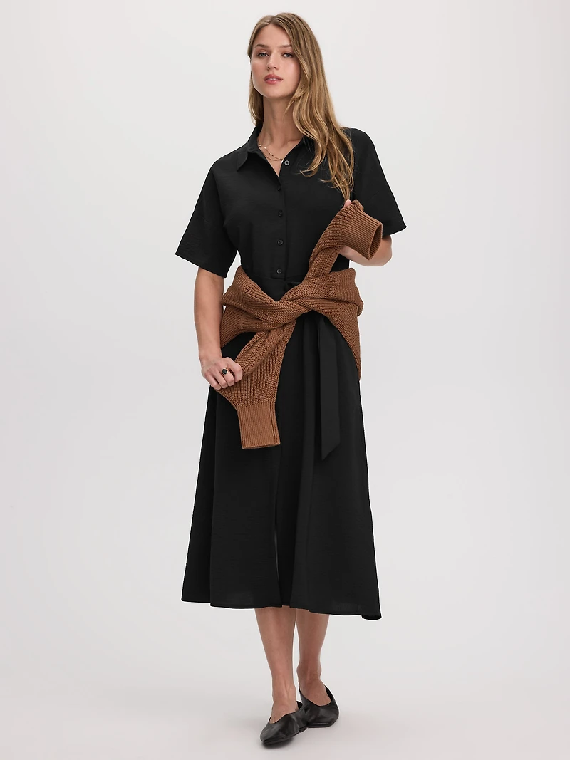 Short-Sleeve Midi Shirtdress