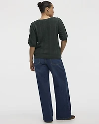 Puffy-Elbow-Sleeve V-Neck Sweater