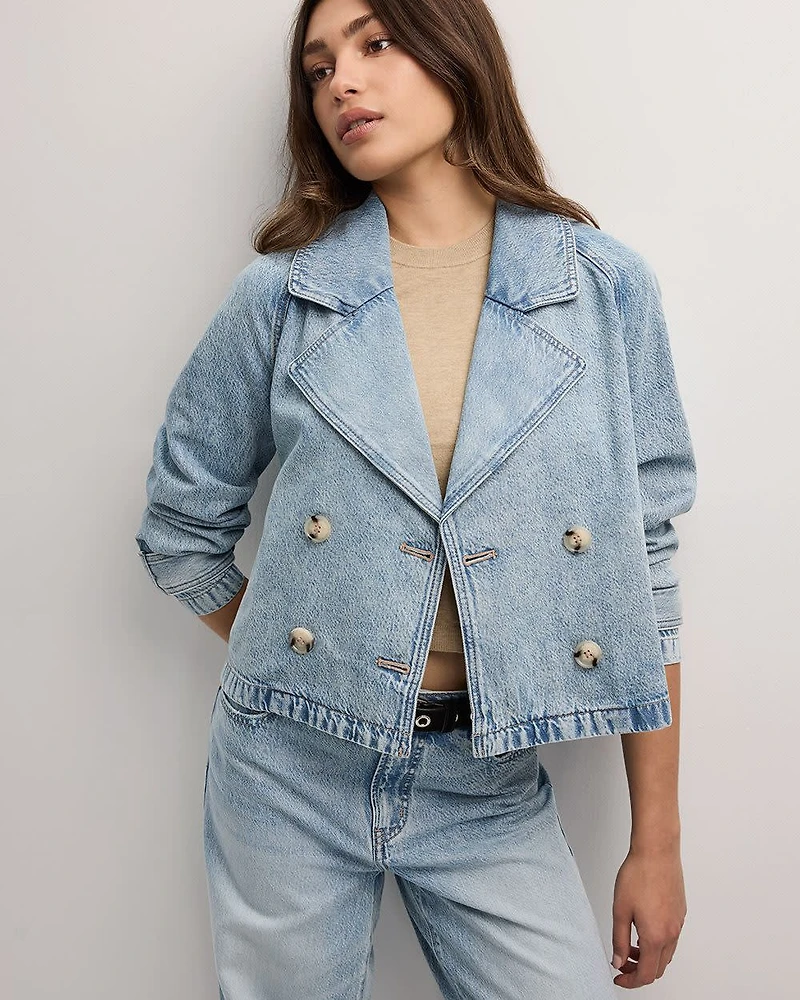 Cropped Denim Trench Coat