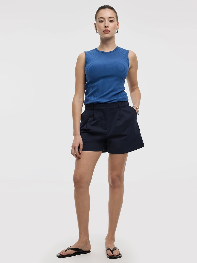 Fine Twill Pleated Shorts