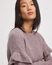 Long-Sleeve Crew-Neck Sweater with Ruffles