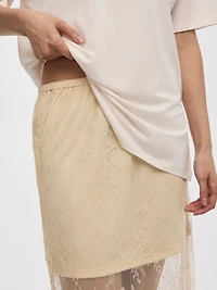 Midi Mesh Skirt with Lace Trim