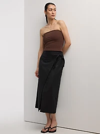 Linen-Blend Wrap Maxi Skirt