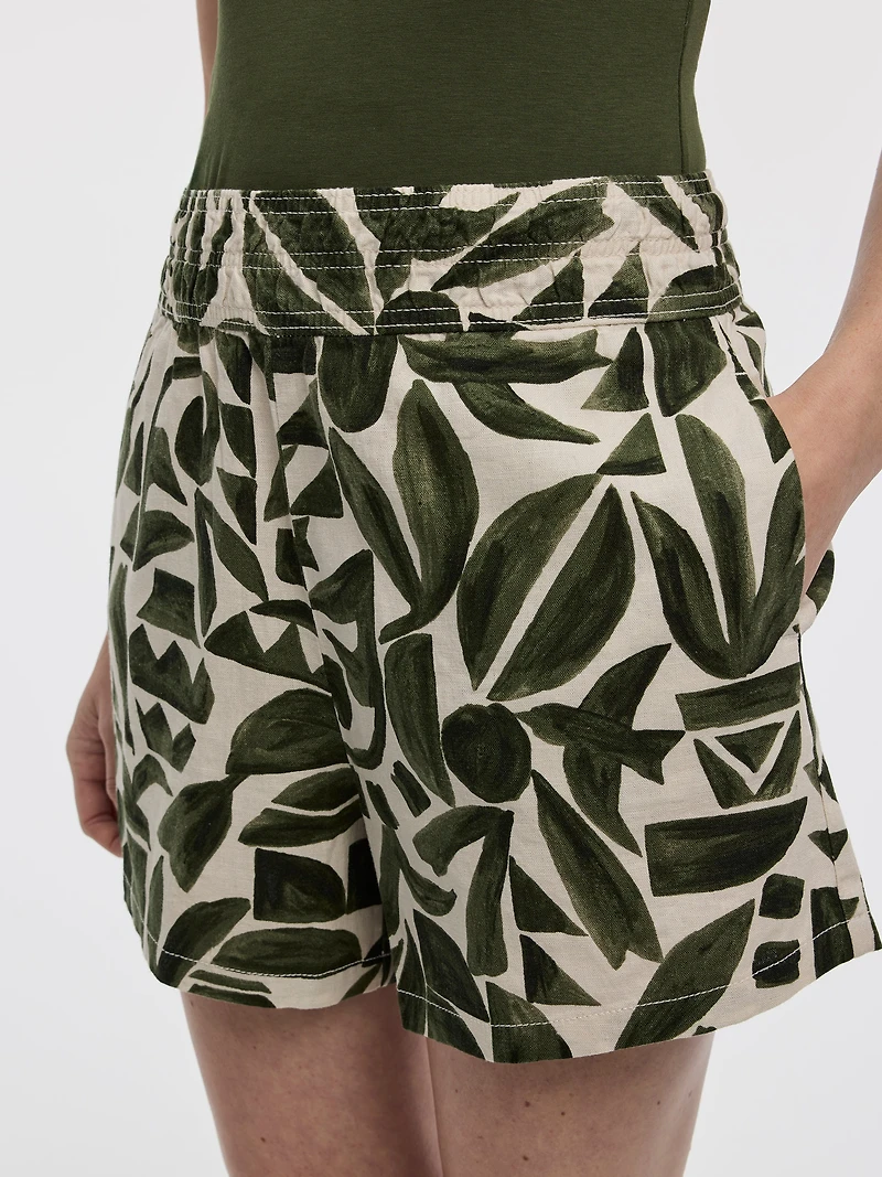 Short en mélange de lin à taille élastique