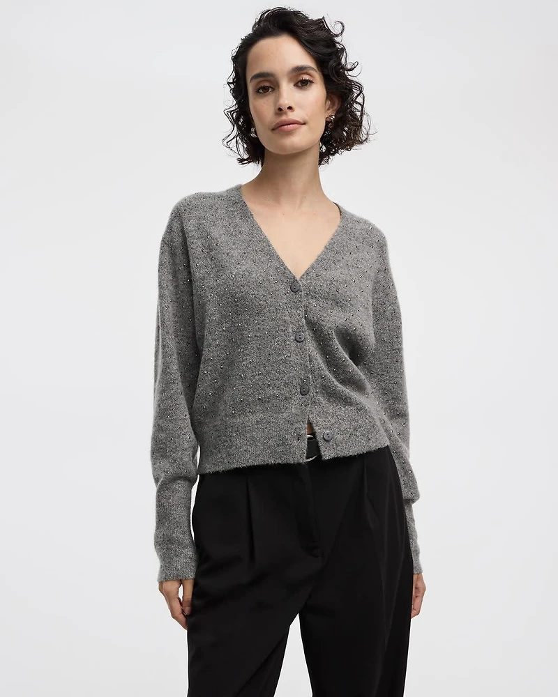 Cardigan avec strass à manches longues et col V