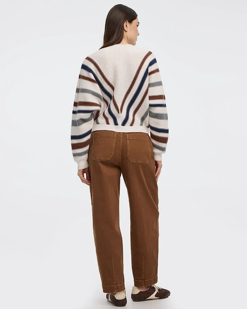 Striped Long-Dolman-Sleeve Crew-Neck Pullover