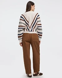 Striped Long-Dolman-Sleeve Crew-Neck Pullover