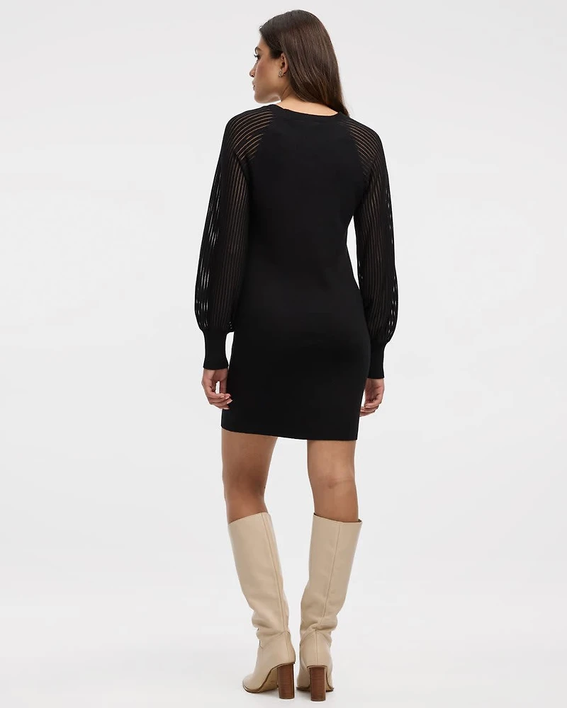 Sweater Dress with Mesh Long Sleeves