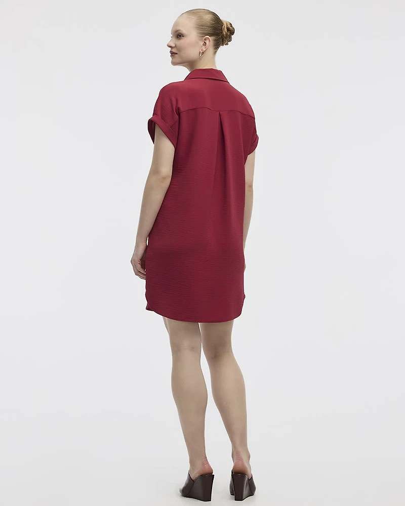 Short-Sleeve Buttoned-Down Dress with Shirt Collar