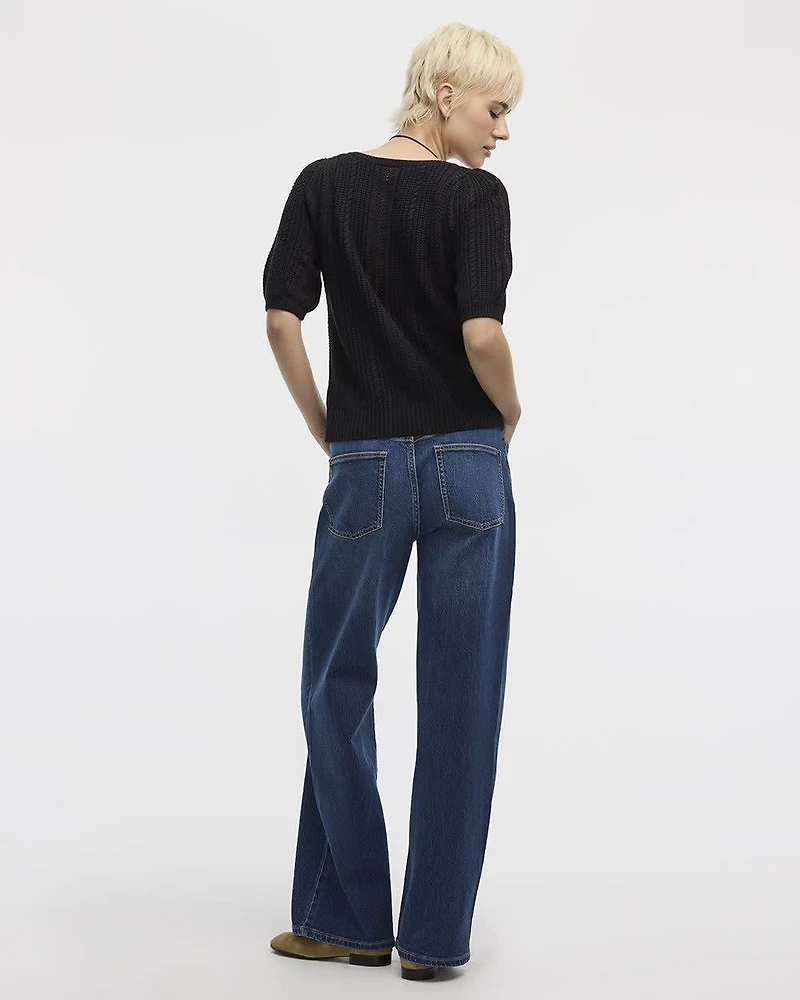 Puffy-Elbow-Sleeve V-Neck Sweater