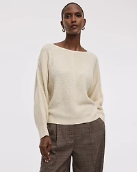 Long-Sleeve Boat-Neck Boxy Sweater with All-Over Sequins