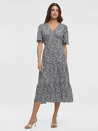 Short-Flutter-Sleeve V-Neck Tiered Midi Dress