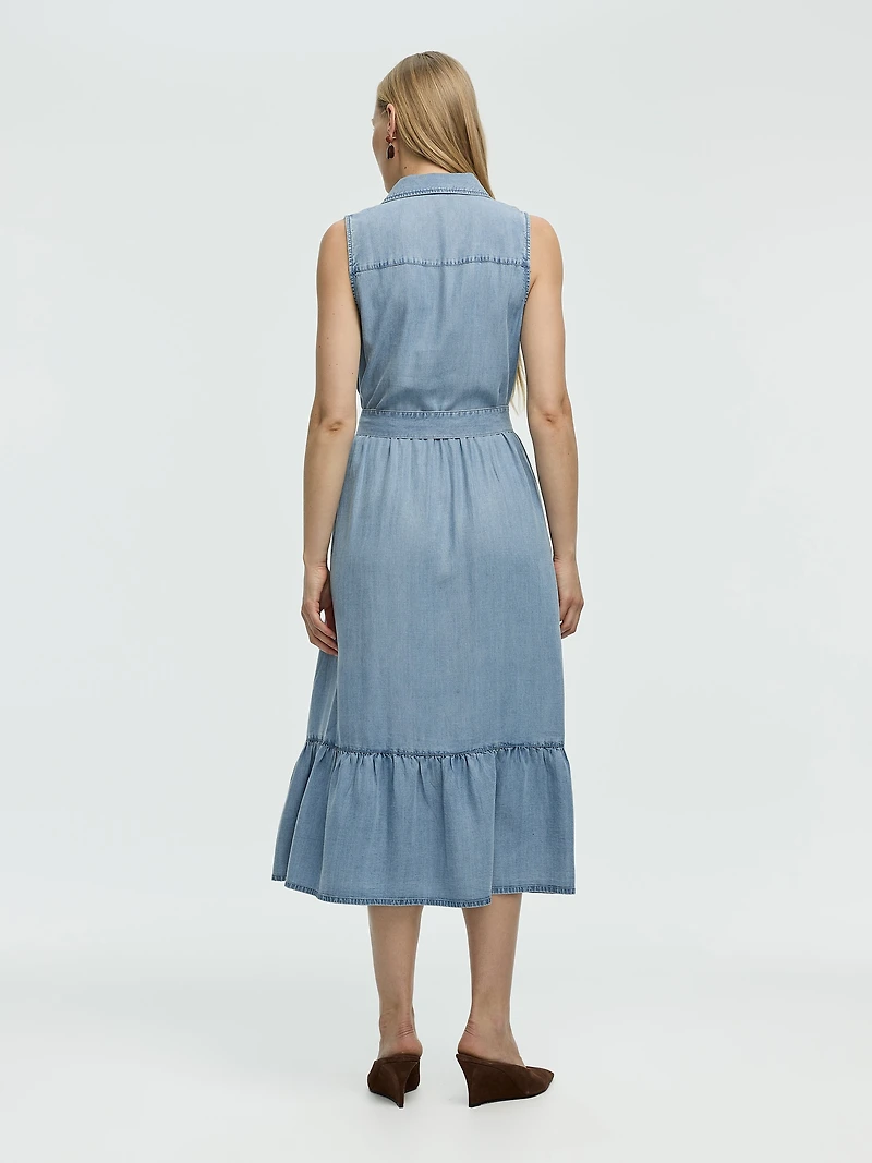 Robe midi boutonnée sans manches