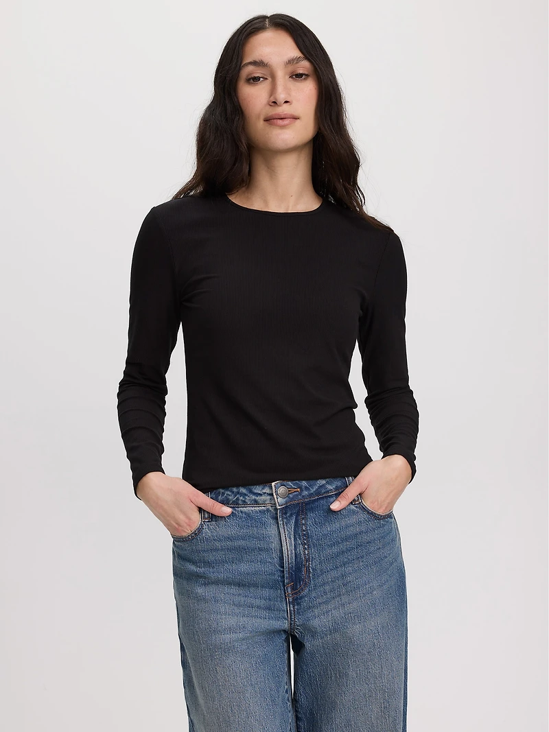 Long-Sleeve Crew-Neck Ribbed T-Shirt