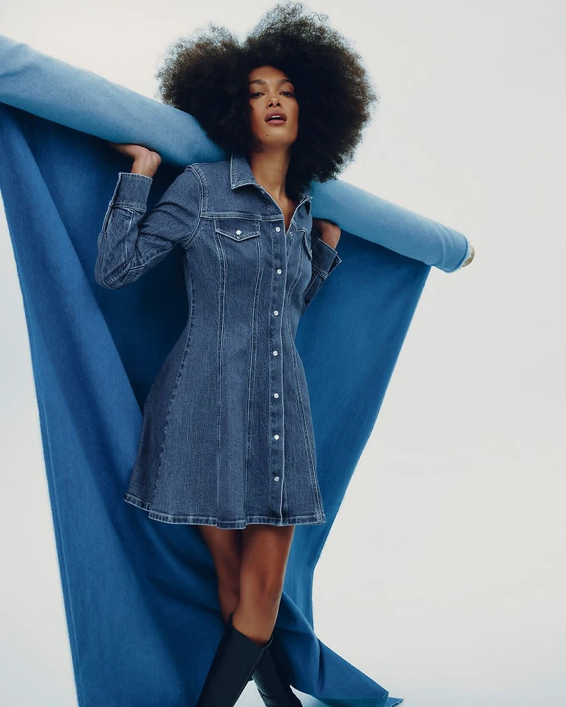 Robe chemise en denim à manches longues